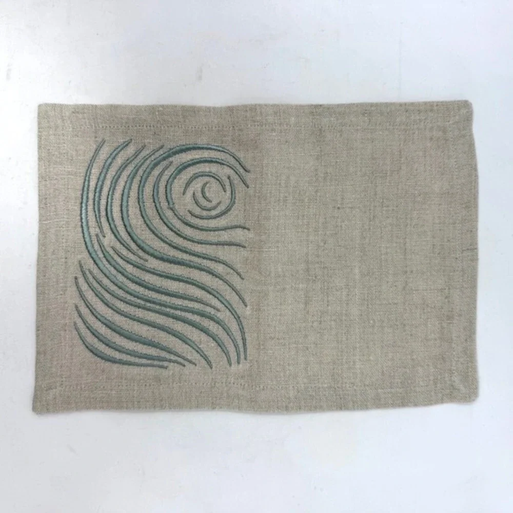 Viabrava‎ 100% Linen Embroidered Placemats Napkins 19 Pieces Abstract Tropical